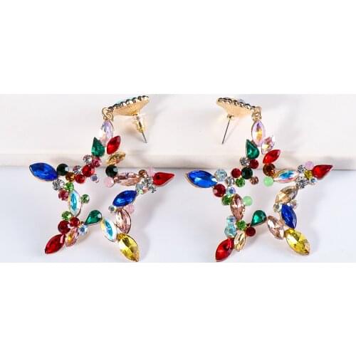 New Design Colorful Crystal Earrings Star Ear Stud High Quality Rhinestone Pendientes Bijoux Fashion Jewelry Accessories Women