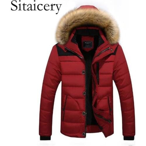 Sitaicery Thick Winter Jackets Mens Coats Male Parkas Casual Thick Outwear Hooded Fleece Jackets Warm Overcoats Mens Clothing