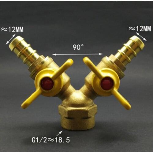 Y-Shaped Splitter DN15 1/2" BSP Female To 12mm Hose Barb Brass Ball Valve Air Fuel Gas