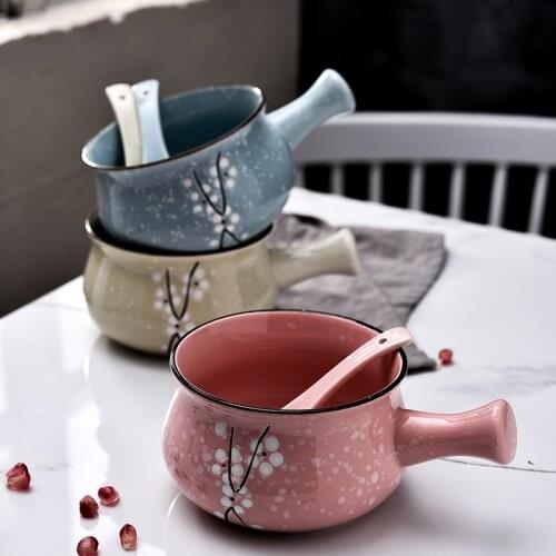 Breakfast cereal milk ceramic bowl Japanese rice soup noodle dessert tableware with handle household
