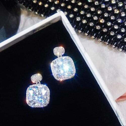925 Sterling Silver Cute Korean Earrings Big Bling 5A Zircon Stone Earrings for Women Fashion Jewelry Best Gift for Girl
