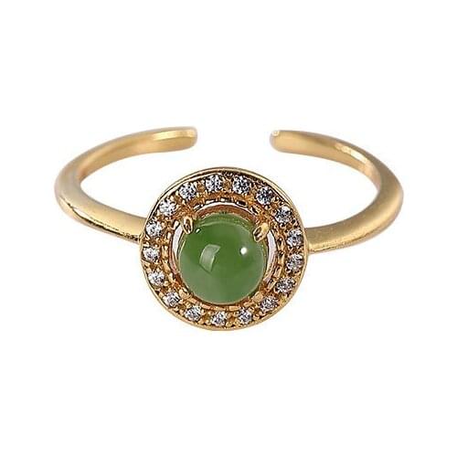 S925 sterling silver Gold plating Natural Hetian jade Jasper Ring Personality Simple Fashion Ladies Open ring