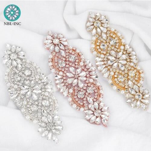 1PC) Silver gold rhinestone bridal belt wedding applique with crystals wedding dress accessories applique DIY iron on WDD0230