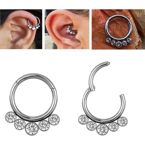 16G G23 Titanium High quality Zircon stone Hight Segment Clicker Ring Nose Septum Jewelry Earrings Septum Ring Fashion Piercing