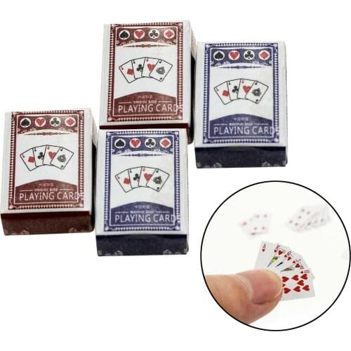 2Sets Cute 1:12 Miniature Games Poker Mini Dollhouse Playing Cards Miniature for