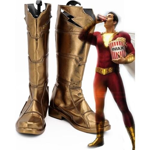 Billy Batson Cosplay Boots Adults Men Superhero Party Golden Flat Shoes Custom Made Halloween Carnival European Size