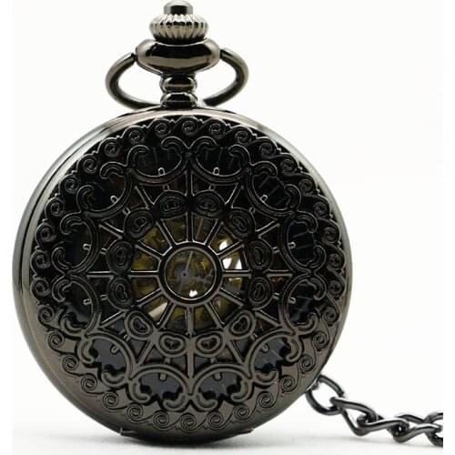 5Pcs/lot Vintage Black Spider Web Hollow Flower Pendant Antique Necklace Pocket Watch Gift