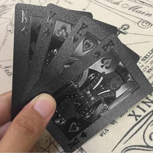 54pcs/pack Fashion Gold Foil Poker Novelty Collection Waterproof PVC Plastic Playing Cards Set Solid Color Black Board Game