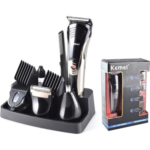 KEMEI KM-590A Set 7 in 1 Electric Nose Hair Trimmer Clipper Rechargeable Beard Hair Shaver Razor Cutting Machine Grooming Kits