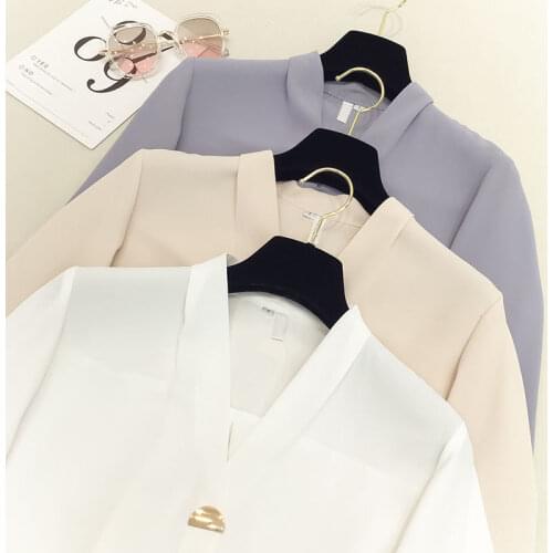 White Shirt Versatile Fit V-Neck Long Sleeve Casual Loose Blue Pullover Apricot Solid Comfortable Tops Autumn 2020 High Quality