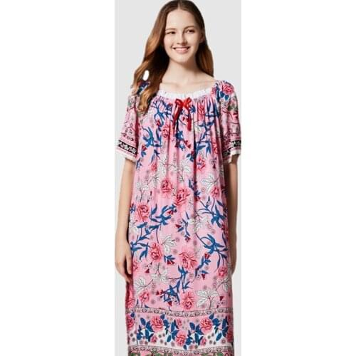 Large Size Cotton Nightgowns Women Print Loose Fat MM Home Wear Clothes New Nightshirt Female Long Dress Lounge Nightdress XXL