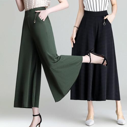 Women Pants Loose Cool Culottes Elastic High Waist Wide Leg Womens Pants 35-65 Years Old Pantalones De Mujer