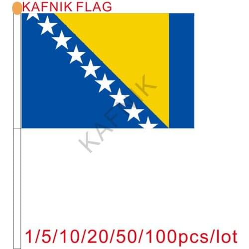 KAFNIK ,10/20/50/100pcs the Small Bosnia and Herzegovina flag 14*21CM Flag the hand national flag with Pole Handing flag