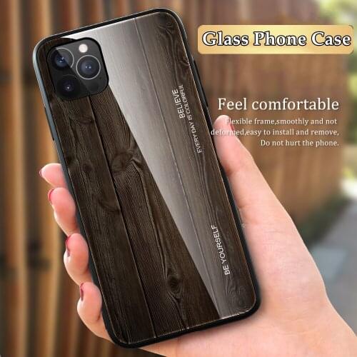 Wood Tempered Glass Phone Case For Apple iPhone 12 11 Pro Max XR XS X 8 7 6S Plus SE 2020 Mini Thin Hardness Plant Case Cover