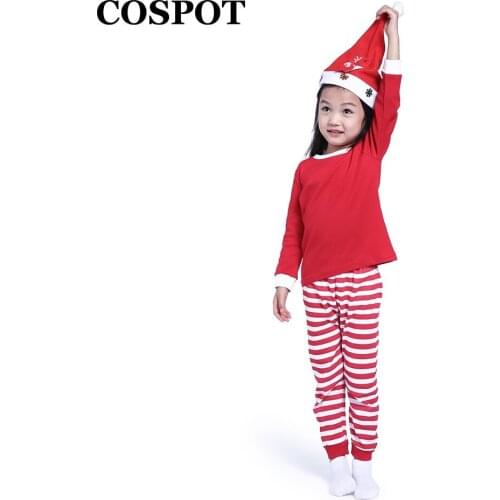 COSPOT Baby Girls Boys Christmas Pajamas Set Kids Striped Xmas Cotton PJS Children Clothing Set Family Christmas Suit 2021 30E