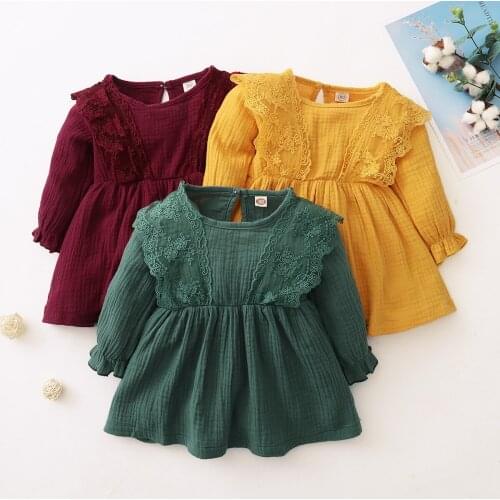 Winter Fall Newborn Baby Cotton Linen Girls Dress Clothes Long Sleeve for Children Kids Costumes Rompers Vestidos Bebe 16 18 M