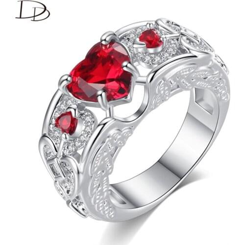 DODO Vintage Red Heart Princess Rings Fashion Hollow Design Austrian Crystal Rings For Women Party Gift Anel Femme Jewelry R442