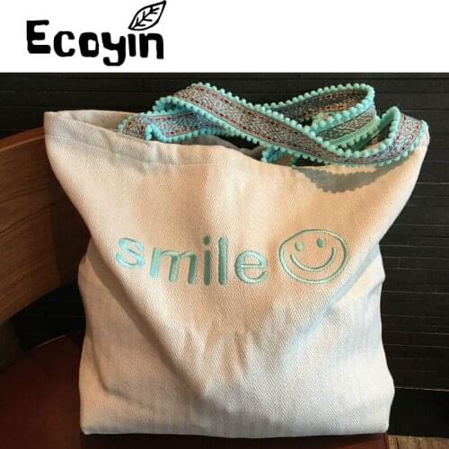 Ecoyin canvas shopping bags Smiling face one shoulder large capacity canvas shopping bag