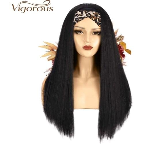 Vigorous Synthetic Kinky Straight Headband Wig for Women 16 inches Headband Wigs Yaki Straight Hair for Daily Party Use