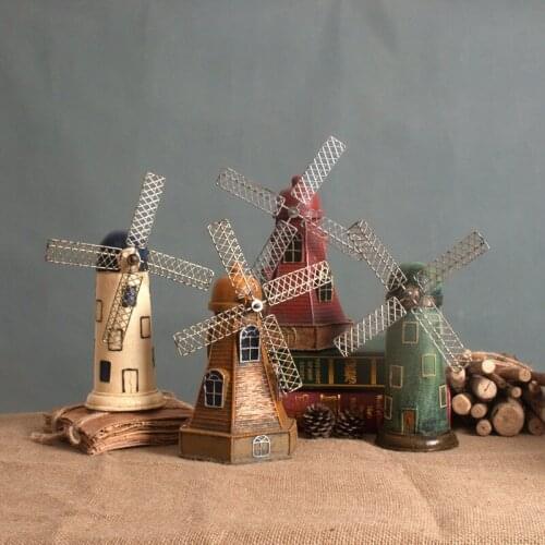 Europe 4 Colors Vintage Resin Windmill Ornaments Piggy Bank Dutch Windmill Home Decor Ornaments Models Gifts Furnishing Articles