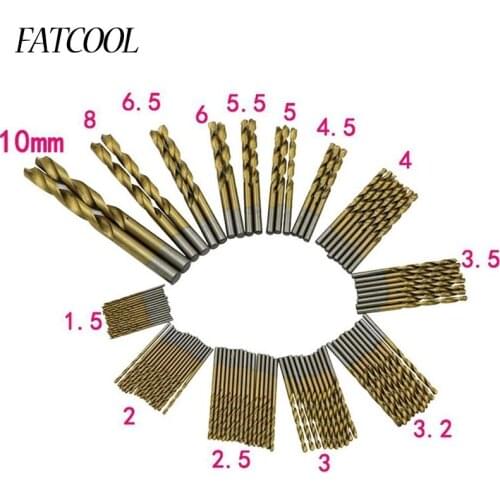 FATCOOL 99pcs/set 1.5mm-10mm Manual HSS Twist Drill Bits Set High Speed Steel Titanium Coated Metal Drilling Bits Tools