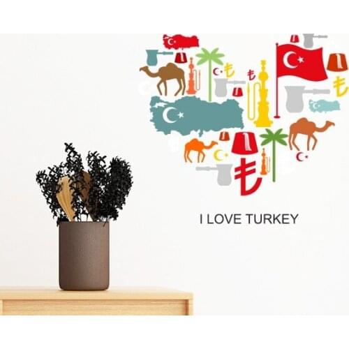 I Love Turkey Heart Camel Lira National Flag Coconut Tree Removable Wall Sticker Art Decals Mural DIY Wallpaper for Room Decal