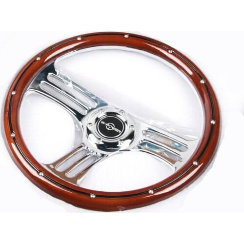 340mm Classic Wooden Steering Wheel Racing Car Chrome Silver Spoke Vintage Classic Wood Grain Steering Wheel