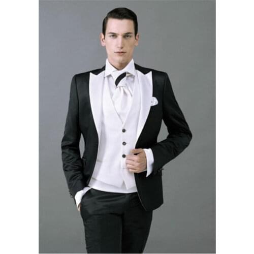 Handsome One Button Groomsmen Peak Lapel Groom Tuxedos Men Suits Wedding/Prom Best Man Blazer ( Jacket+Pants+Tie+Vest) A177