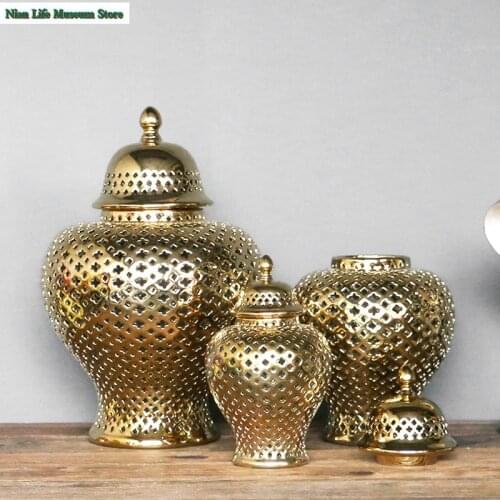 Creative Ceramics Hollow Out Gold Silver Storage Jar Decorative Cans Retro Decorative Crafts Decorative Accessories Candy Jar