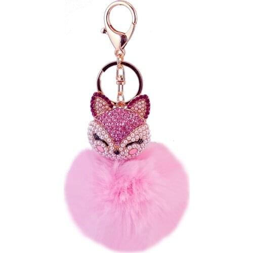 Xdpqq Creative Key Chain Fox Head Rabbit Fur Ball Alloy Key Chain Girls Bag Ornament Metal Pendant Small Gift