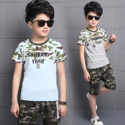 2020 Summer Boy Clothing Sets Toddler Boys Clothes Children Kids Sport Suit Camouflage T-Shirts + Shorts 2PCS Outfit 4-14 Years