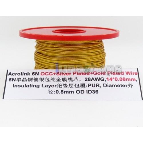 LN005738 30m Acrolink OCC Silver Plated + Gold Plated 28AWG 14*0.08mm PUR OD 0.8mm DIY Earphone Cable