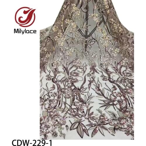 Fashion Flowers Embroidery Tulle Lace High Quality African Embroidered Sequins Pure Organza Lace for Wedding Dresses CDW-229