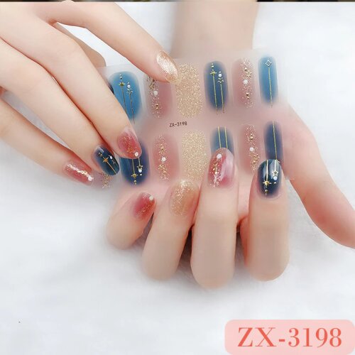 Nails Sticker Designer Nail Art Decoration Nail Foil Full Cover Simple Nail Decal Slider Foil Decal 14tips Nail Design