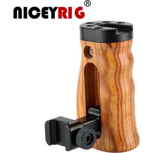 NICEYRIG Camera Wood Grip DSLR Handle Camera Rig Stabilizer Wooden Grip NATO Rail Clamp Cold Shoe Cheese Plate 1/4" Rig Mic