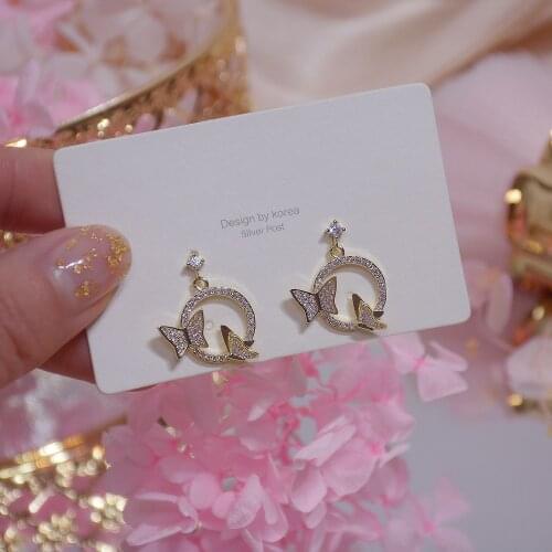 New Design Fashion Jewelery Crystal Butterfly Exquisite 14k Real Gold Plated Earrings for Woman Holiday Party Daily Stud Earring