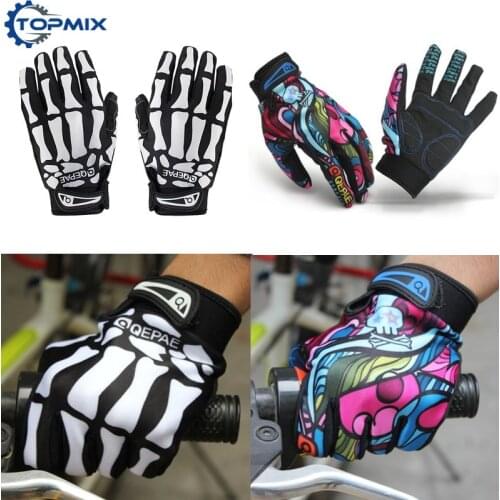 Colorful/Skull Full Finger Men Women Breathable Motorcycle Racing Gloves Anti-Slip Bicycle Motor Bike Cycling Riding Gloves