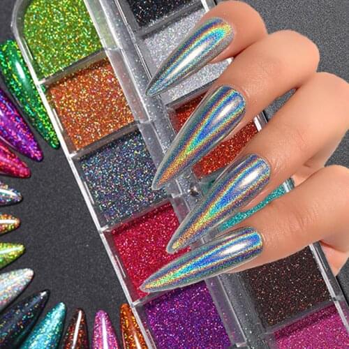 Hot Sale Holographics Nail Powders Laser Shiny Nail Glitters Dust Decorations For Nail Art Chrome Pigment DIY Accessories