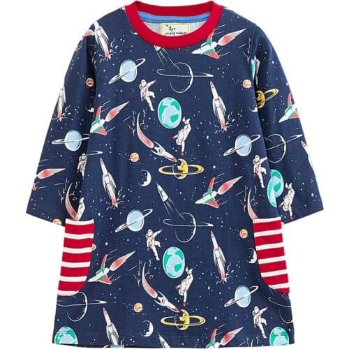 Princess Baby Girls Dresses Cotton Long Sleeve Space Children Autumn Spring Clothes With Pockets Costume Dresses For Girls Party