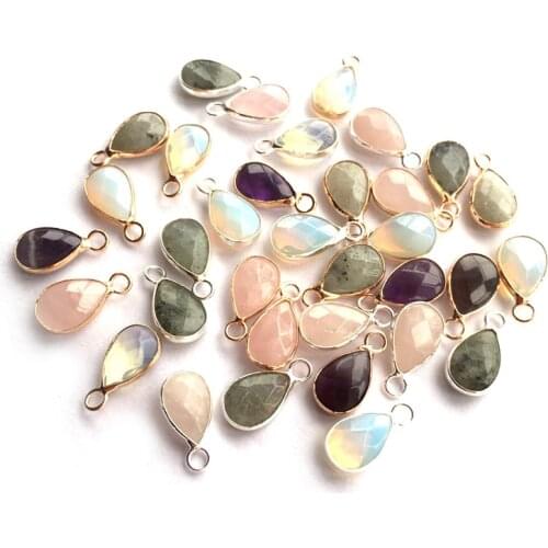 Wholesale Rose Quartzs Labradorite Amethysts Pendants Water Drop Shape Natural Stone Pendant DIY for Earring Jewelry Making