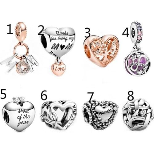 Mum Letters Dangle Charm 100% Real 925 Sterling Silver Love You Mum Heart Charm Fit Original Pan Bracelet