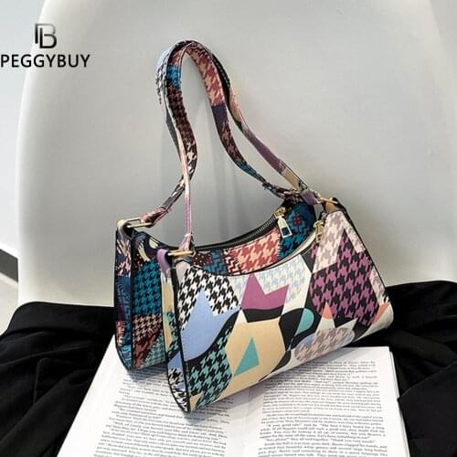 Leisure Women Printing Shopping Travel Bags Zipper Single Strap Shoulder Underarm Bag Women Casual PU Leather Handbags
