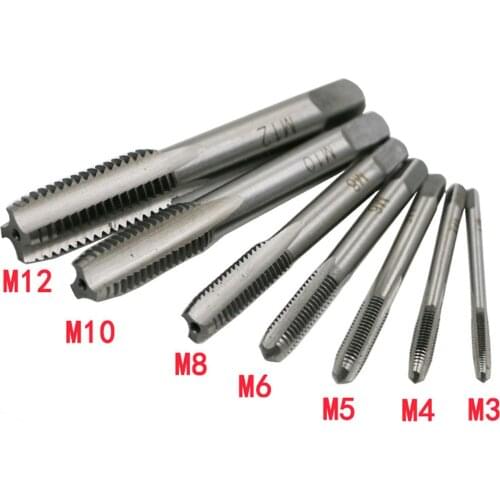Bearing Steel Manual Tap Straight Shank Four Fluted Tap 7PCS Set Coarse Thread Silk Awl Tapping Tool M3 M4 M5 M6 M8 M10 M12