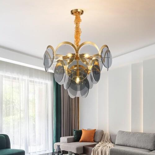 Modern chandeliers for living room home decor round smoke gray glass light fixtures new luxury led hanging lamps
