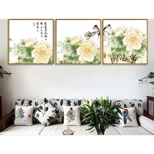 Modern Flower And Bird Canvas Painting Chinese Style Print Wall Art Poster Living Room Bedroom Decor Painting