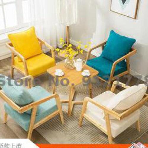 Fabric combination small apartment rental room solid wood chair leisure single double economic living room Nordic simple sofa ch
