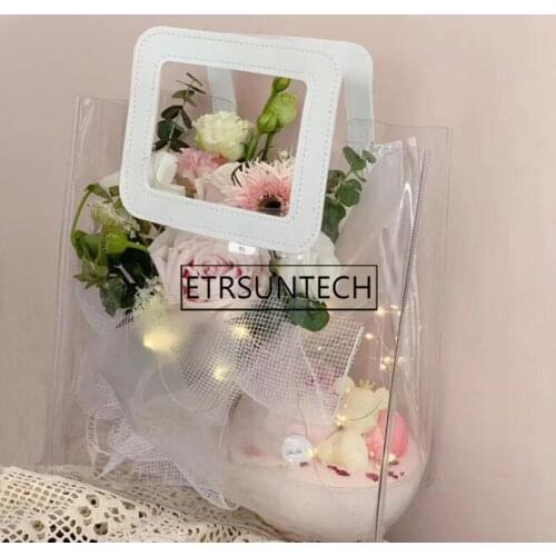 50pcs Transparent PVC Handbags Tote Bag For Women Shopping Bag Plastic Clear Bag Large Capacity Travel Bag Beach Storage Bag