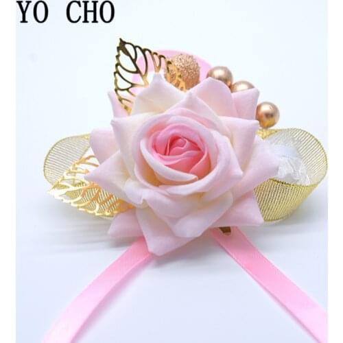 Wedding Bracelet for Bridesmaids Silk Flower Pearl Wrist Corsage Bracelet Wedding Groom Boutonniere Pins Man Mariage Accessories