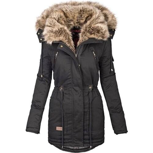 Female Cotton Padded Jackets Winter Casual Womens Fur Collar Long Sleeve Slim Solid Color Cotton Jacket Hooded Top Warmness #06