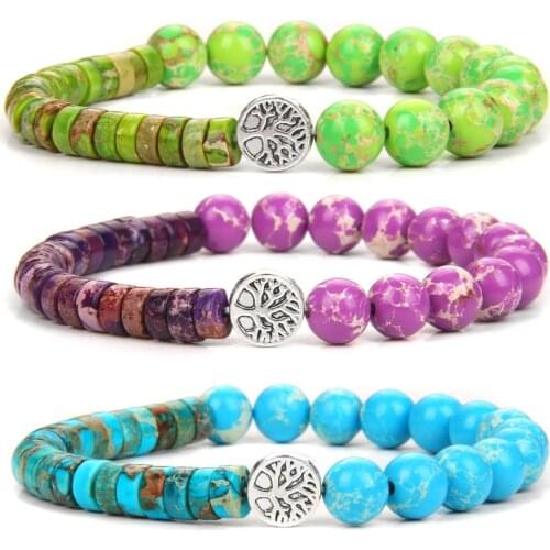 Imperial Jasper Beads Bracelet Women Men Natural Stone Tree Charm Bracelets Minimalist Yoga Energy Bracelet Men Jewelry Gifts